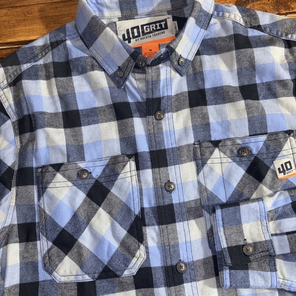 40 Grit Button Up Shirt Mens Medium Blue‎ Plaid Long Sleeve Flannel Workwear